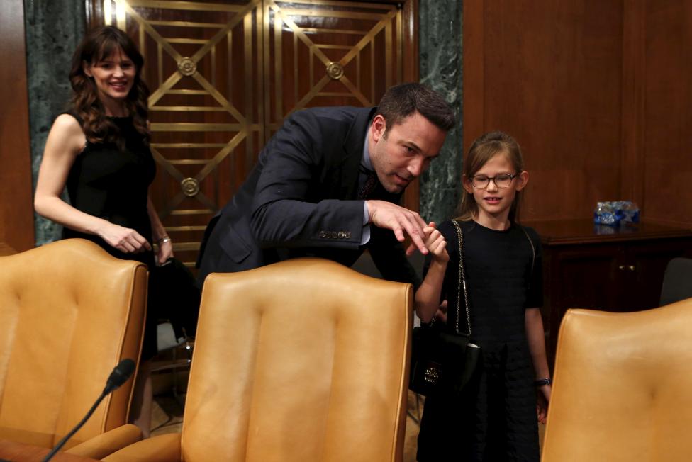 Ben Affleck, Jennifer Garner and their daughter Violet Affleck leave after a senate hearing in Washington